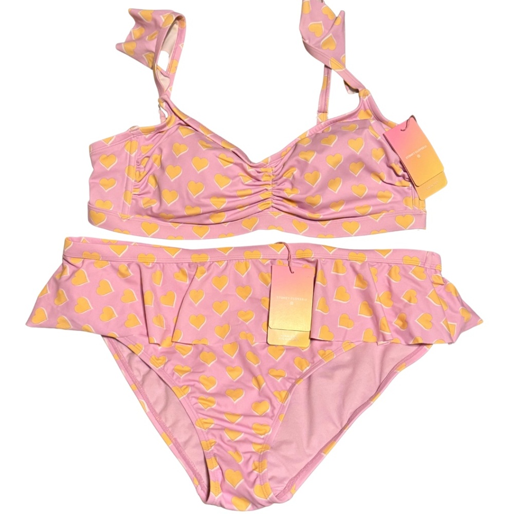 NWT Stoney Clover Lane x Target Pink Heart Bikini Set – Size 1X – Ruffle Bottom